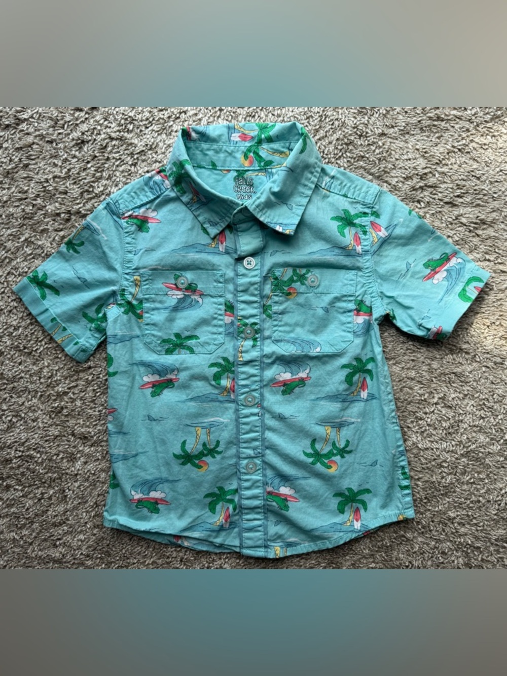 3T Falls Creek Kids Tropical Button-Up Shirt Blue Surf Print